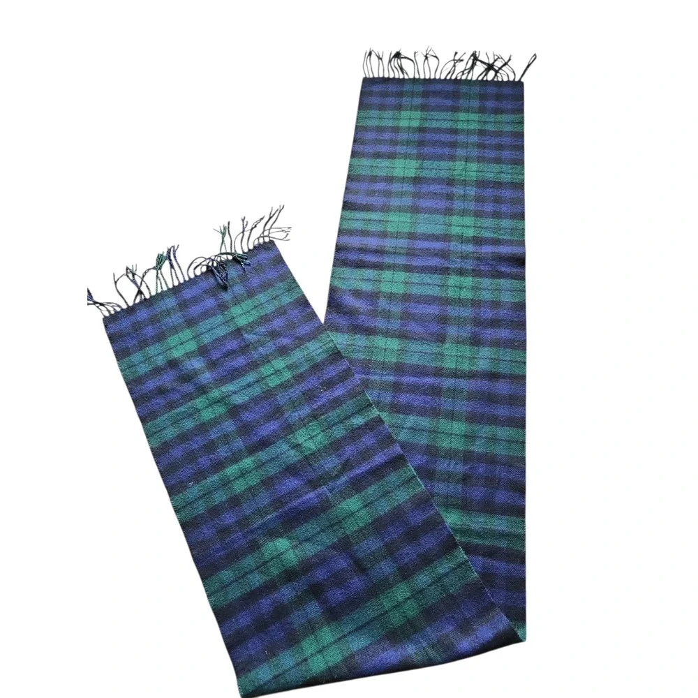 100%‎ Cashmere Scarf Made in Scotland Black Watch Tartan Green Navy Blue Plaid